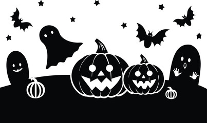 Halloween pumpkins and spooky icons cartoon vector set