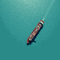 Cargo ship sailing on teal ocean water container ship