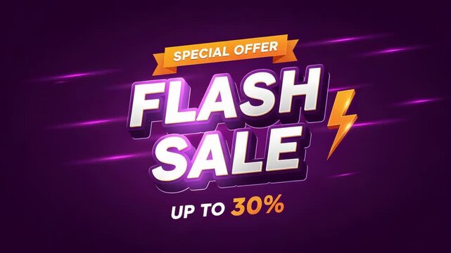 Flash sale special offer up to 30 off on a purple background