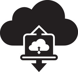 Black cloud icon with upload arrow data storage