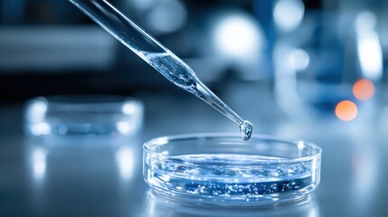 Laboratory equipment for scientific experiments featuring a droplet being transferred to a petri dish