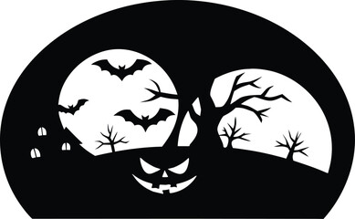 Spooky Halloween Night with Bats and Pumpkin