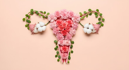 Abstract image of the uterus. female reproductive system made up of flowers and leaves. uterus conceptual image.�
