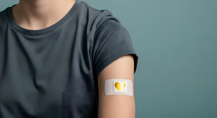 Arm with plaster and heart, blood cells, donate plasma, world blood donor day, health care, transfusion, Leukaemia disease