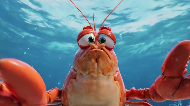 Cartoon Lobster Shrugging Claws In A Silly Confused Gesture, 3D Animation Style, Seamless Loop Background, Exaggerated Comical Expression, Humorous And Playful Vibe_2_prob4