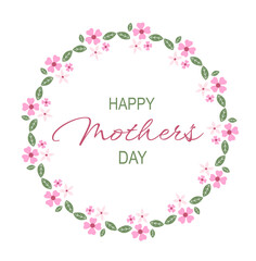 Wreath with pink flowers. Mother's Day. Greeting Card