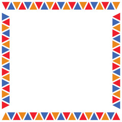 African triangles pattern frame border square. Blue, orange and red colors