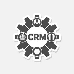 CRM, customer relationship management icon sticker isolated on gray background
