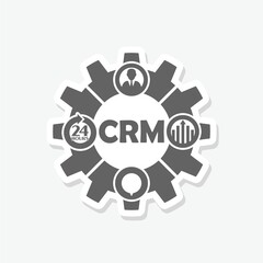 CRM, customer relationship management icon sticker isolated on gray background