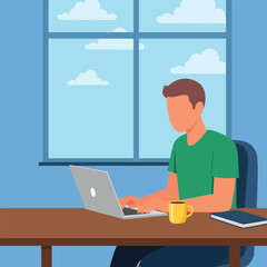 Remote Work from Home flat style illustration