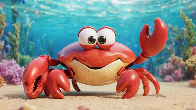 Cute Crab Rolling Eyes Dramatically In A Humorous Way, Cartoon 3D Animated Style, Seamless  Loop Background, Expressive Exaggerated Face, Funny And Playful Atmosphere_2_prob4