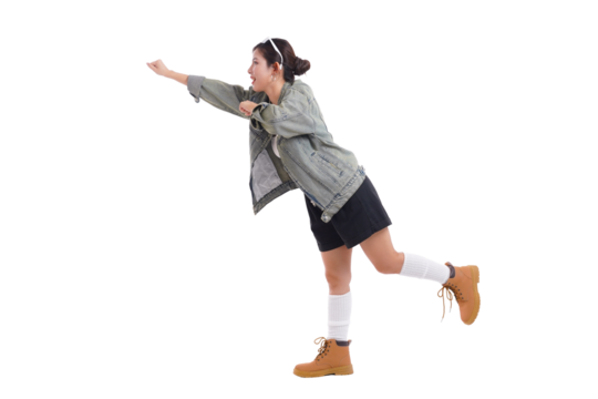 Dynamic Pose: A young person, captures in a moment of focused action, extending arm forward in a gesture of movement. The composition highlights the figure's energy, determination and focus.