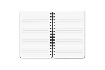 Realistic lined spiral notebook template with shadow on white background. Vector illustration of an empty diary or journal for stationery, school, or business mockup design.