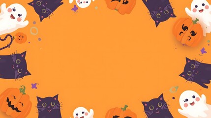 Celebrate autumn with playful Halloween imagery! Black cats, pumpkins, and ghosts create a festive mood.