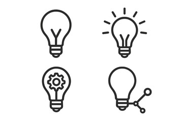 Light bulb line icon set. Concepts for idea, innovation, creativity, problem solving, and technology. Vector illustration of thinking process, inspiration, and connection.