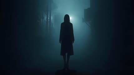 silhouette of a woman in a dark room