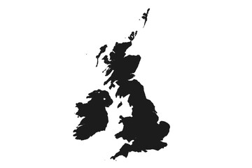 UK and Ireland map silhouette. Great Britain and Ireland vector graphic icon. Black shape of British Isles, England, Scotland, Wales. Geography and travel concept illustration.