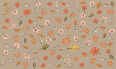 Seamless floral pattern with autumn leaves and soft pastel flowers background