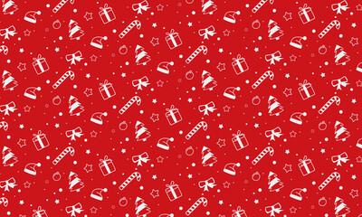 Red Christmas doodle background. Packaging design. Vector illustration.