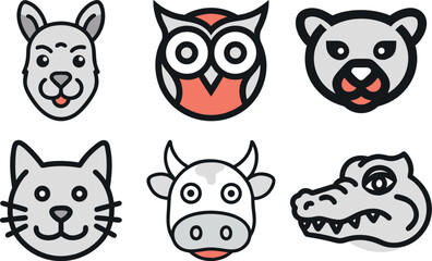 Fototapeta premium Stylish Animal Head Collection in Modern Flat Vector Icon Design Vector illustration