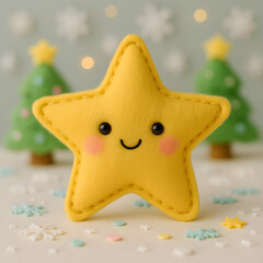 Cute Felt Christmas Star Plush – Handmade Yellow Holiday Ornament