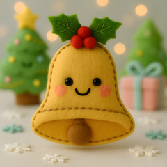 Cute Felt Christmas Bell Plush with Holly – Handmade Holiday Ornament