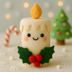 Cute Felt Christmas Candle Plush with Holly – Handmade Holiday Decoration