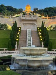 Haifa, Israel, 23 September 2025,  The Bahai Gardens and Shrine of the Bab at Twilight