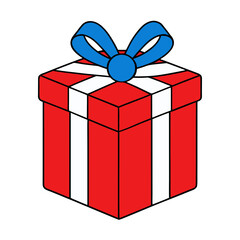 Festive red gift box with blue ribbon and bow vector illustration
