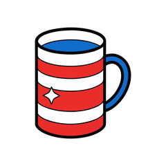 Patriotic american flag themed coffee mug vector illustration for independence day and usa celebrations