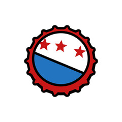 Circular vector graphic with three red stars and blue section minimalist design