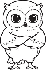 Black and White Cartoon Owl with Crossed Arms Illustration