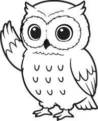 Cute Cartoon Owl Waving Hand Illustration
