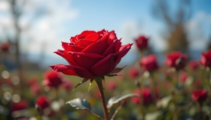 beautiful red rose in the rever
