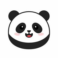 Simple Flat Cartoon Style Panda Head Smiling Animal Illustration