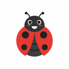 Flat Cartoon Style Smiling Ladybug Insect Character Design Illustration