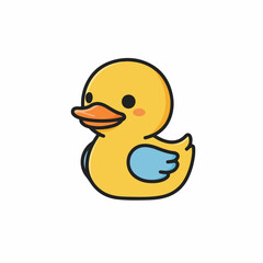 Cartoon Cute Little Duckling Character with Blue Wings Illustration