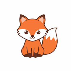 Cute Cartoon Style Fox Illustration Sitting Down Isolated on White Background