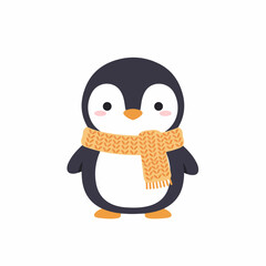 Cute Flat Style Penguin with Scarf Winter Holiday Animal Illustration