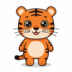 Cute Cartoon Style Full Body Standing Tiger Animal Illustration