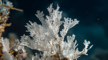 dendritic. White calcareous deposits forming dendritic patterns on a coral reef. ESG reports, sustainability campaigns, designed for sustainability communications and ESG reporting.