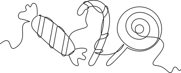 one line art Candies vector illustration. line art, one continuous line, simple, hand drawn and sketch style. for icons, symbols, signs or logos. PNG