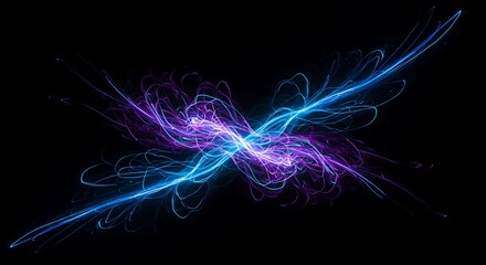 Abstract blue and purple energy streams on black background creating a dynamic and captivating visual effect for a sense of power and innovation