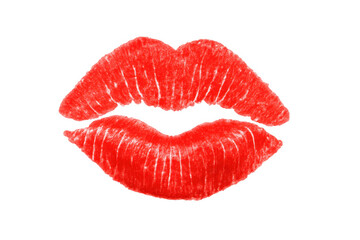 Red lipstick kiss print on transparent background