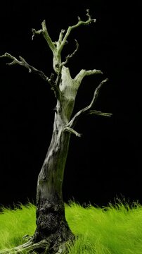 Camera movement around beautiful dried tree as decorative ornament symbolizing eternity constancy harmony in artistic natural composition with symbolic meaning.