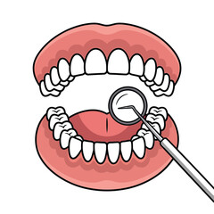 Close up of open mouth with dental mirror examining teeth