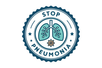 Fototapeta premium Stop Pneumonia Badge Design with Lungs Symbol and Typography
