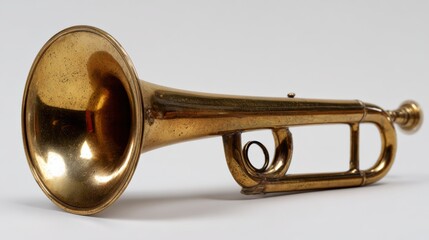 Close up of a vintage brass trumpet with polished finish and intricate design elements