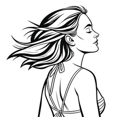 Pensive Woman in Line Art Style