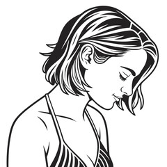 Pensive Woman in Line Art Style